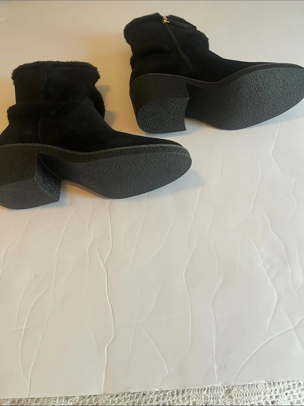 Talbots Black Suede Fur-Trim Winter Ankle Boots size 7